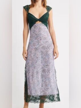 FREE PEOPLE SUDDENLY FINE FLORAL LACE SLIP MAXI DRESS SIDE SLIT NWT SZ XS & S